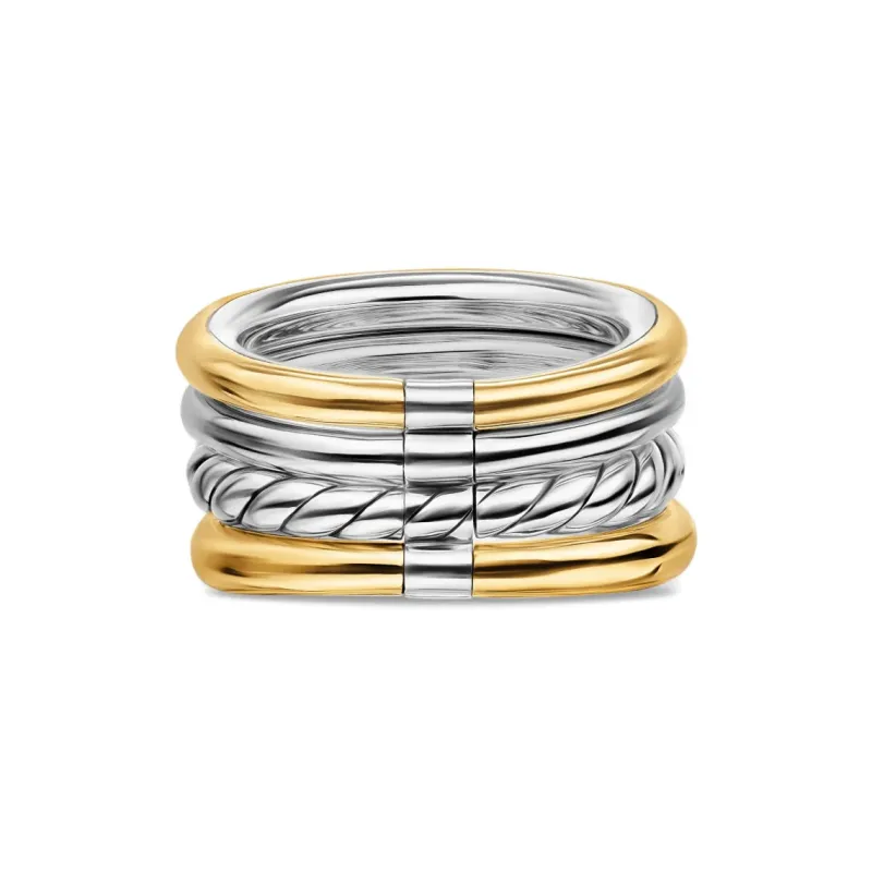 David Yurman 18K Yellow Gold And Sterling Silver Dy Mercer® Four Row Diamond And Topaz Ring-3