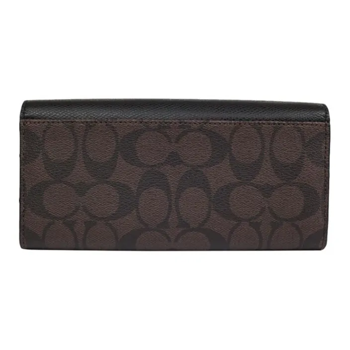 COACH Envelope Leather Wallet, Flap, Messenger Bag, Envelope Bag, Clutch Small Size Women's Black Monogram Color-2