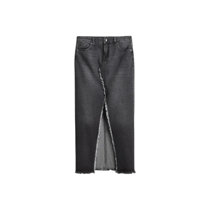 H&M Denim Long Skirts Women's Black-0