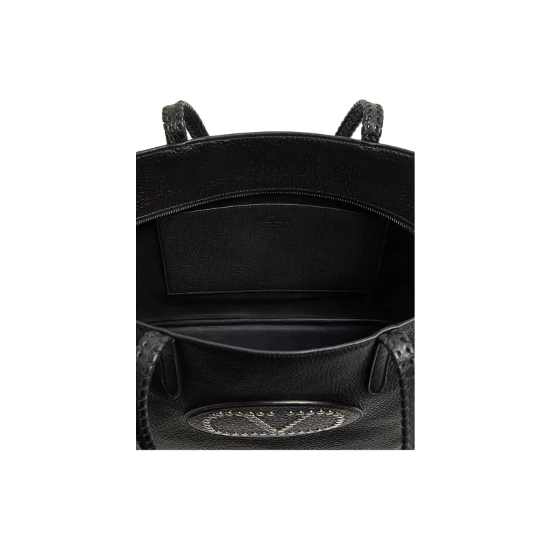 Valentino Grain Calfskin Tote Bag, Shopping Bag, Shoulder Bag Women's Black-4