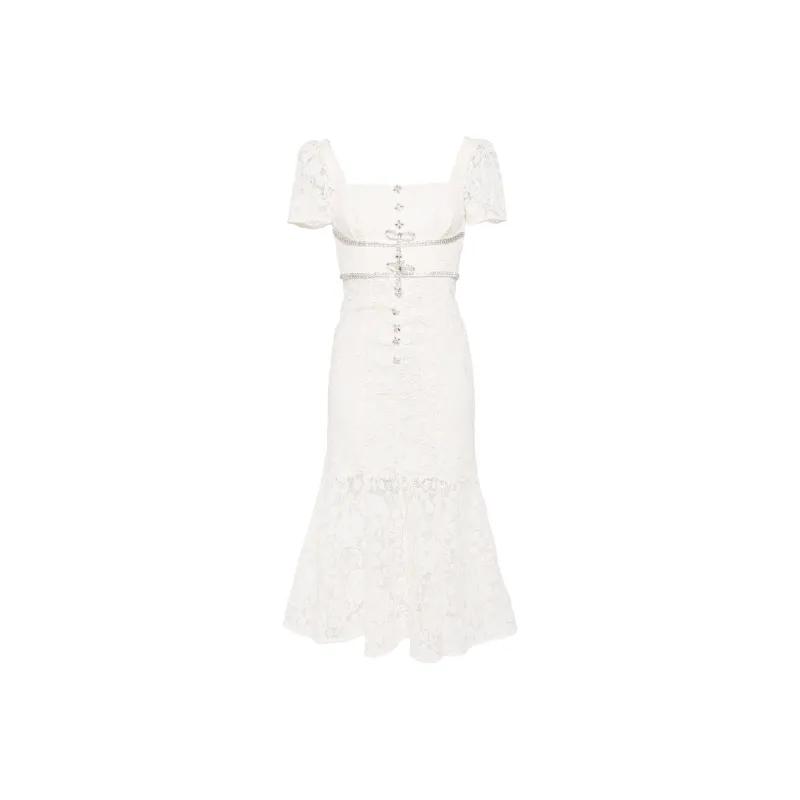 Self portrait Lace Diamante Bow Midi Dress-0