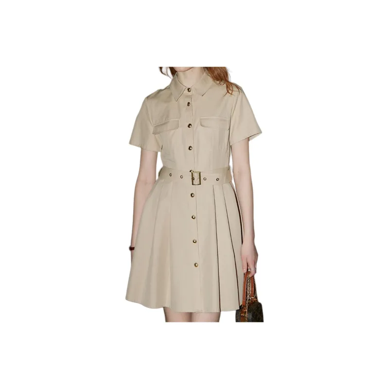 KUHNMARVIN Short Sleeved Dress Women's Khaki-0