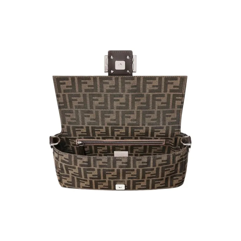 FENDI Baguette Jacquard Fabric Shoulder Bag, Crossbody Bag, Handbag Medium Size Women's Brown-3
