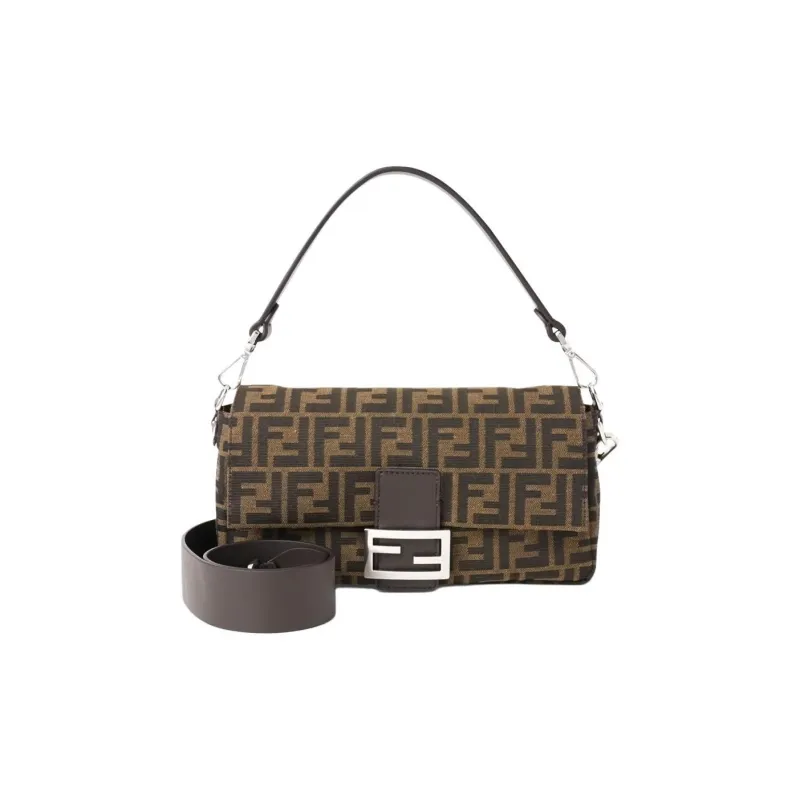 FENDI Baguette Jacquard Fabric Shoulder Bag, Crossbody Bag, Handbag Medium Size Women's Brown-1