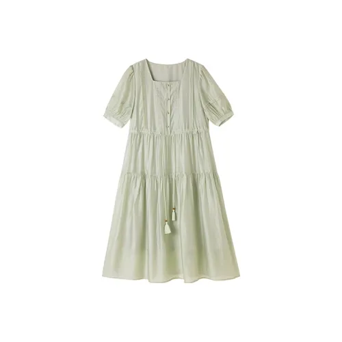 Pit Short-Sleeved Dresses Women's Gray Green
