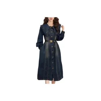 Wbwq Long Sleeved Dress Women's Denim Blue