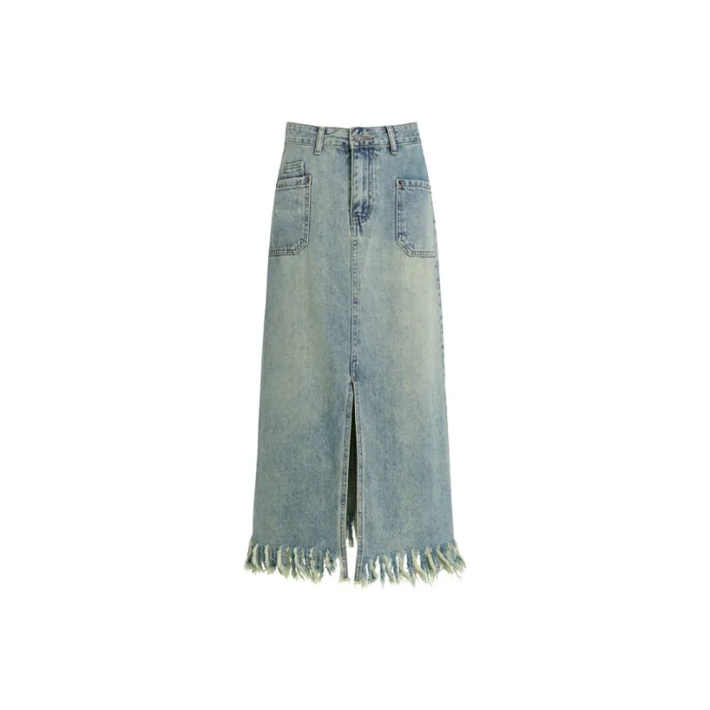 Wen Shan Denim Long Skirt Women's Jadeite Green-0