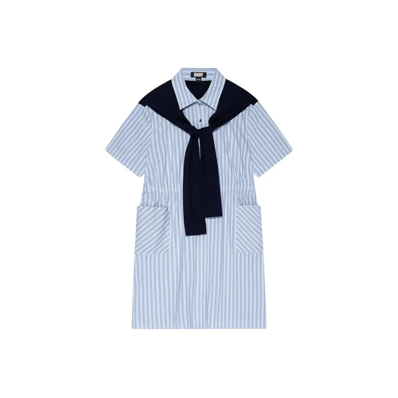 DKNY SS24 Short Sleeved Dress Women's Blue Stripes Pattern-0