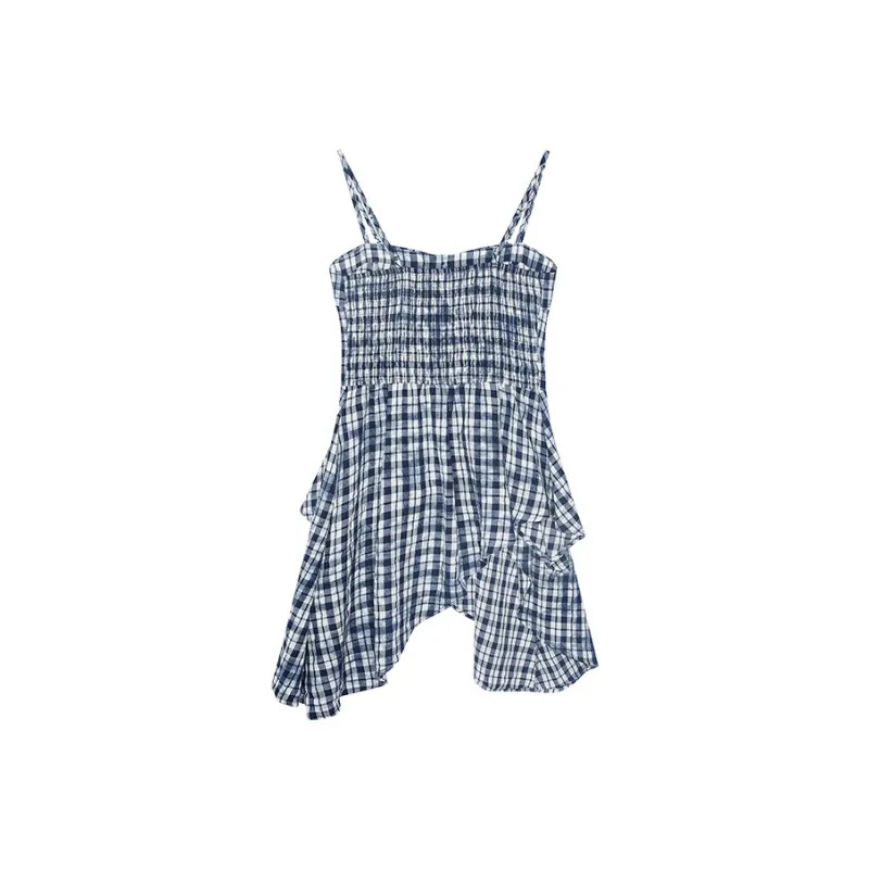ELF SACK Camisoles Women's Navy Blue White Plaid-1