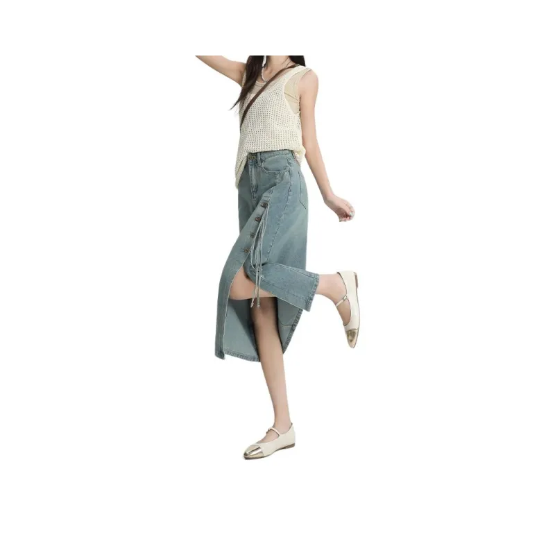 Concubine Zhu Denim Long Skirt Women's Light Blue-0