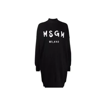 MSGM Logo Printed Mock Neck Sweatshirt Dress