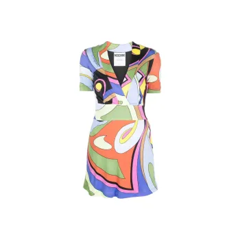 MOSCHINO Geometric print V neck Fitted Dress