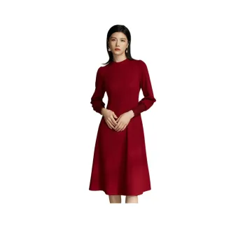 BBLLUUEE Long Sleeved Dress Women's Maple Leaf Red