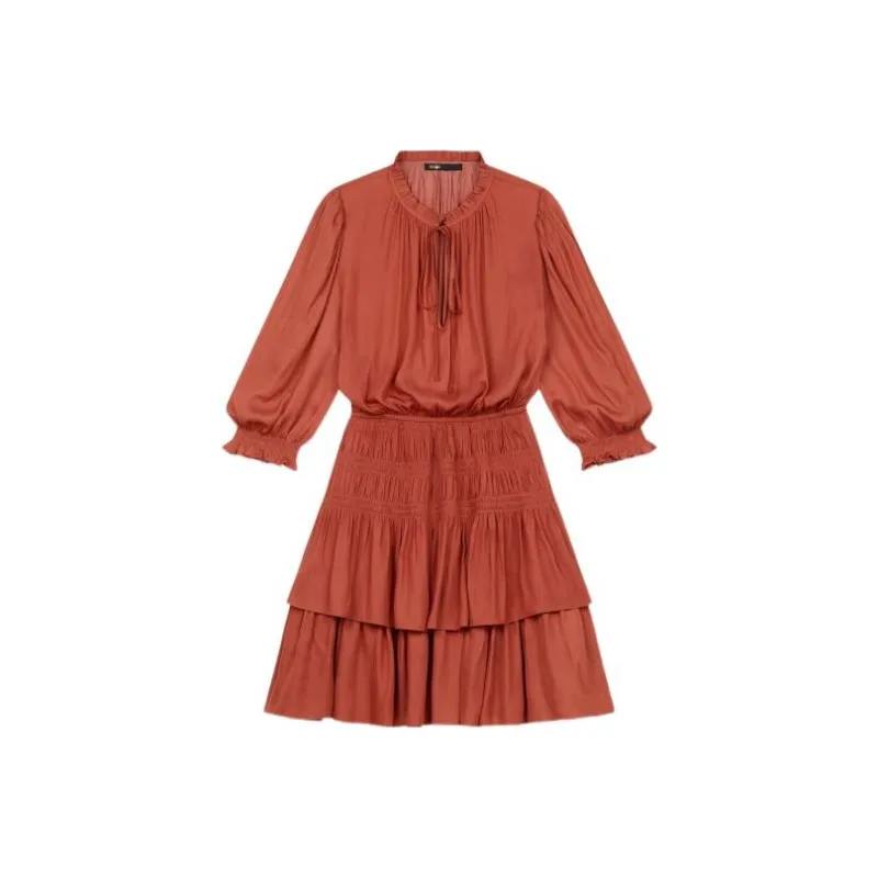 Maje Long-Sleeved Dresses Women's Terracotta-0