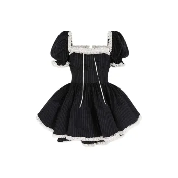 Selkie Collection FW24 Short Sleeved Dresses Women's Dark Blue Stripes Print