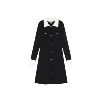 DKNY Long Sleeved Dress Women's Black & Multicolor