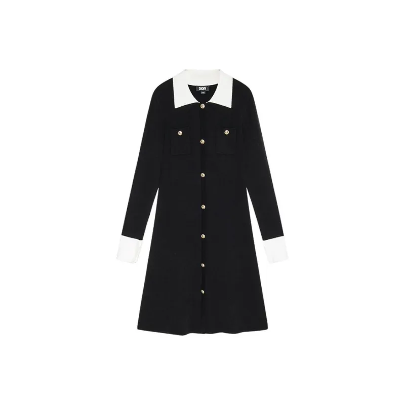 DKNY Long Sleeved Dress Women's Black & Multicolor-0