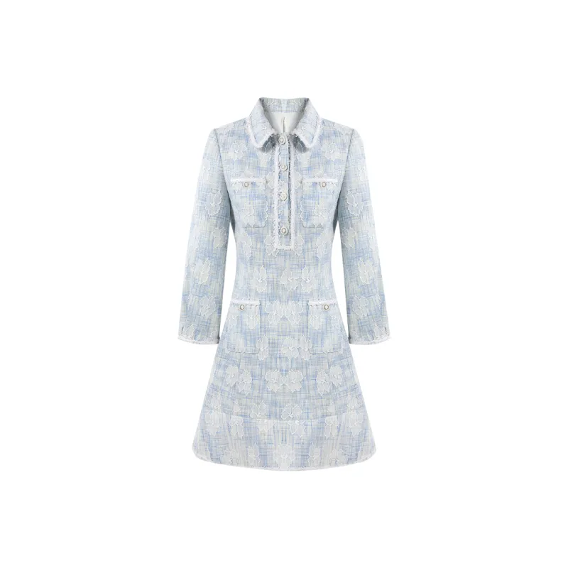 COCOON Parisian Chanel Inspired Style Long Sleeved Dress Women's Jacquard-0