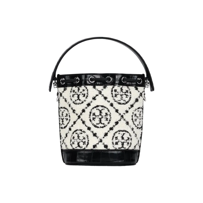 TORY BURCH T Monogram Fabric With Leather Bucket Bag, Handbag, Shoulder Bag, Crossbody Bag Mini Women's Black-2