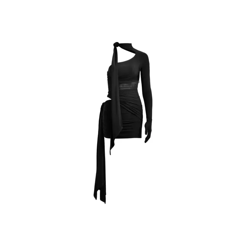 Mugler H&M Knot Detail One Shoulder Dress Black-0