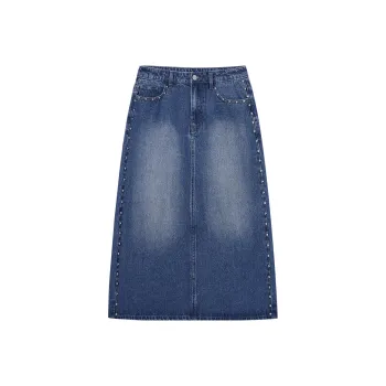 I'M ONE Denim Long Skirts Women's Washed Denim Blue