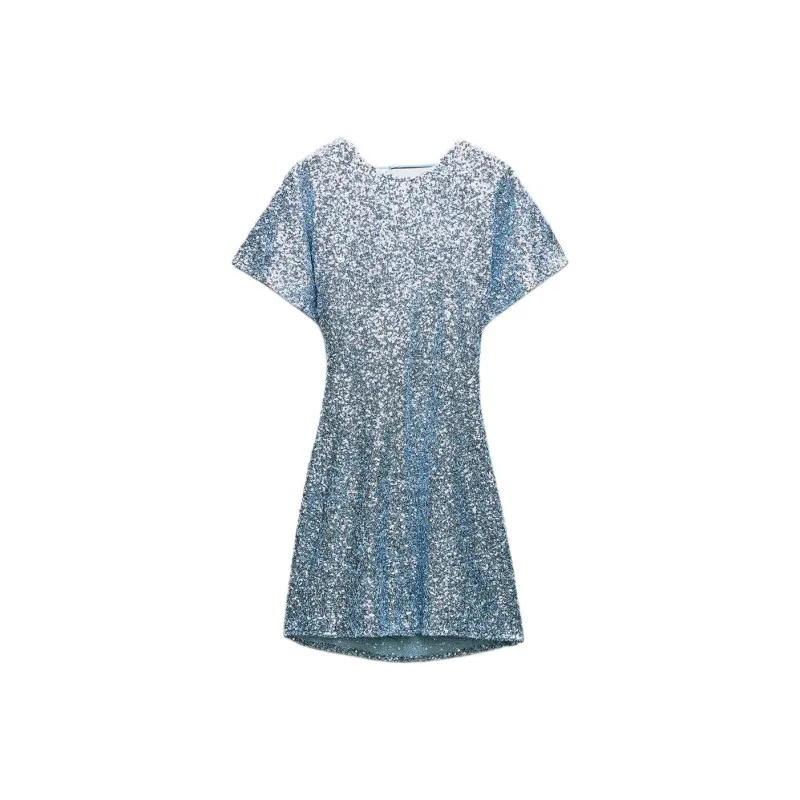 ZARA Short Sleeved Dress Women's Light Blue-0