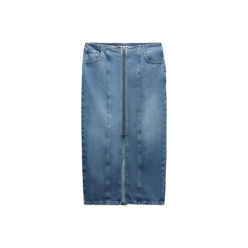 ZARA Denim Long Skirts Women's Blue-0