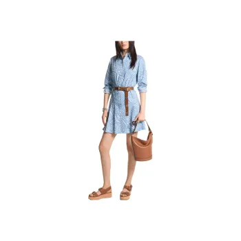 MICHAEL KORS Zebra Print Stretch Cotton Poplin Shirtdress