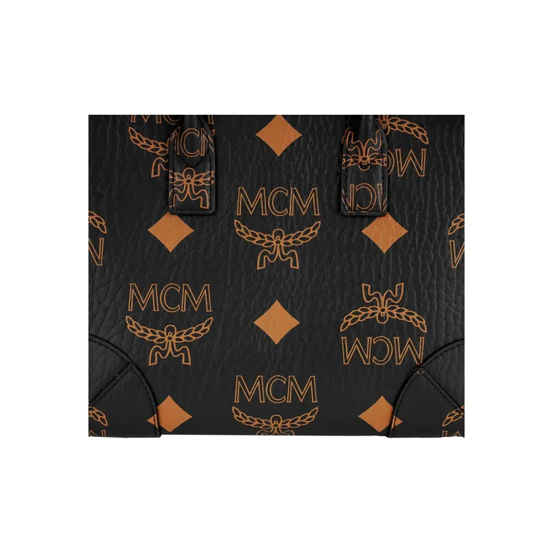 MCM VisetosMünchen Coated Canvas With Nappa Leather Tote Bag Crossbody Bag Handbag Small Size Unisex Black-4