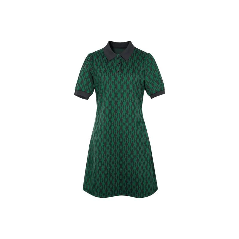 3COLOUR Sancai/3COLOUR Ibudu Series Short-Sleeved Dresses Women's Black Green-0