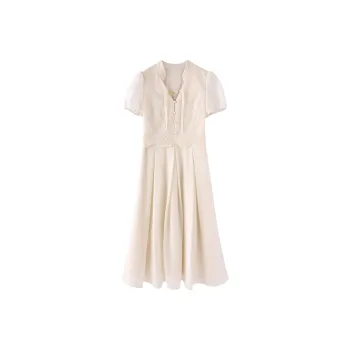 Miss Chipmunk Short Sleeved Dresses Women's Gentle Beige