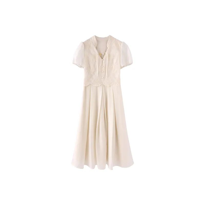 Miss Chipmunk Short Sleeved Dresses Women's Gentle Beige-0