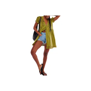 FREE PEOPLE Sunkissed Mini Dress Short-Sleeved Dresses Women's Gilded Lime/Gold-Plated Yellow Green
