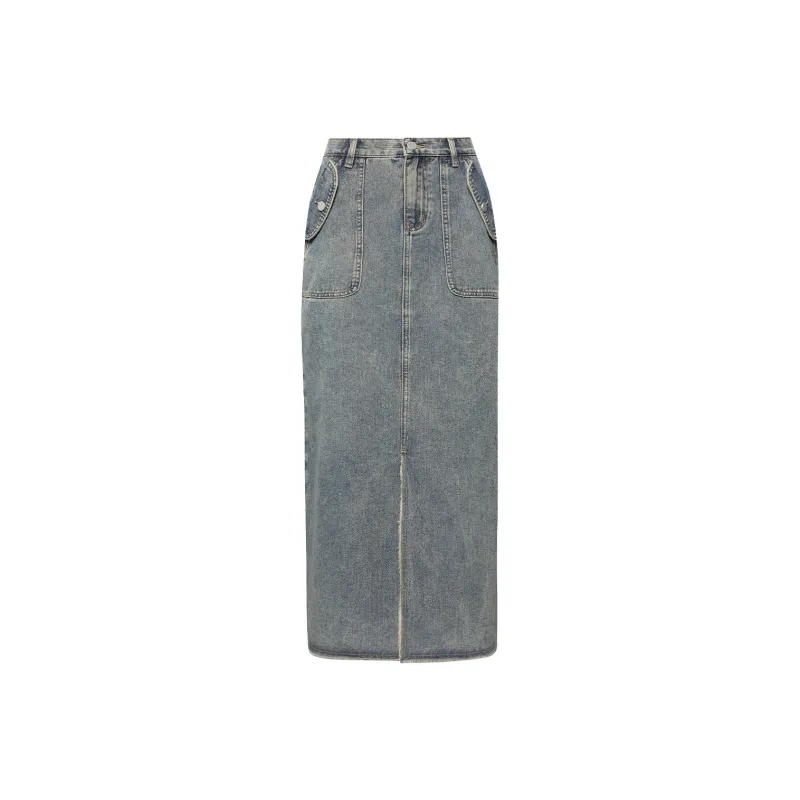 MEIYANG Denim Long Skirts Women's Light Blue-0