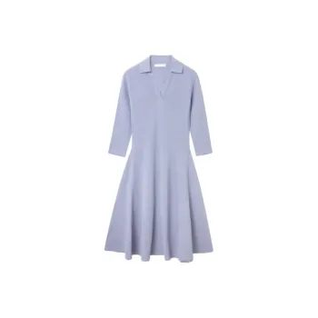 OVV Long Sleeved Dresses Women's Blue Gray Solid Color 02