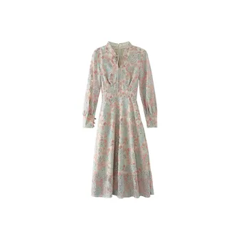 JINYE ORIENTAL Shift Dress Mid-Length Dress Fall Pink Green