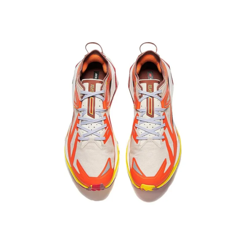 Anta Cushioning Slip Resistant Low Top Trail Running Shoes Men's Beige Orange-2