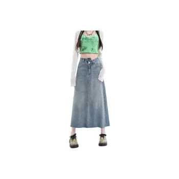 Rose Denim Long Skirts Women's Vintage Blue