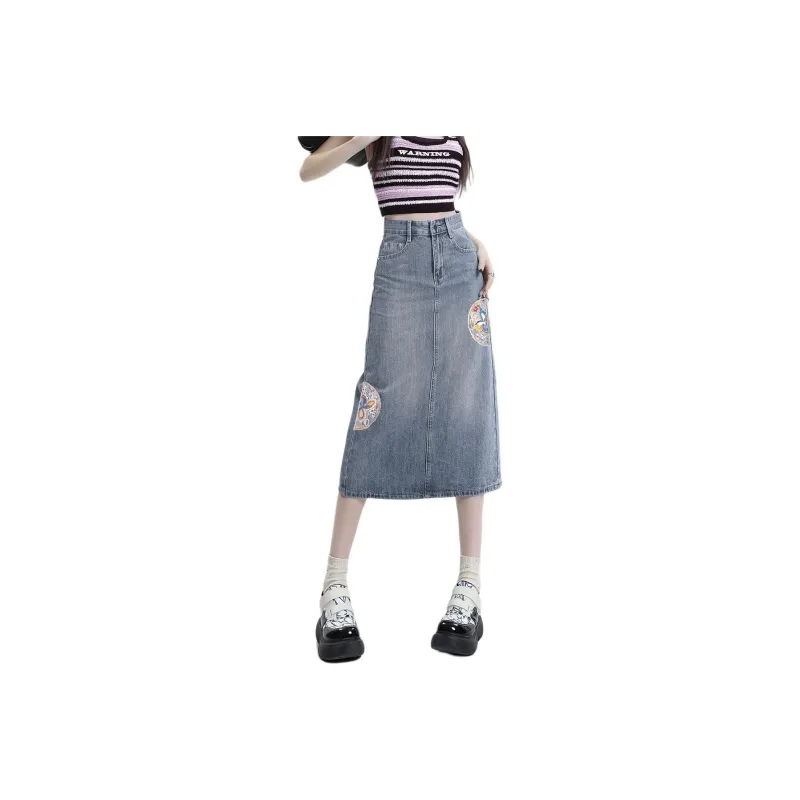 Weixi Denim Long Skirts Women's Blue-0