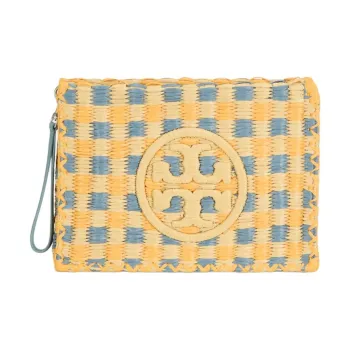 TORY BURCH Ella Raffia Clutch Women's Deep Turquoise