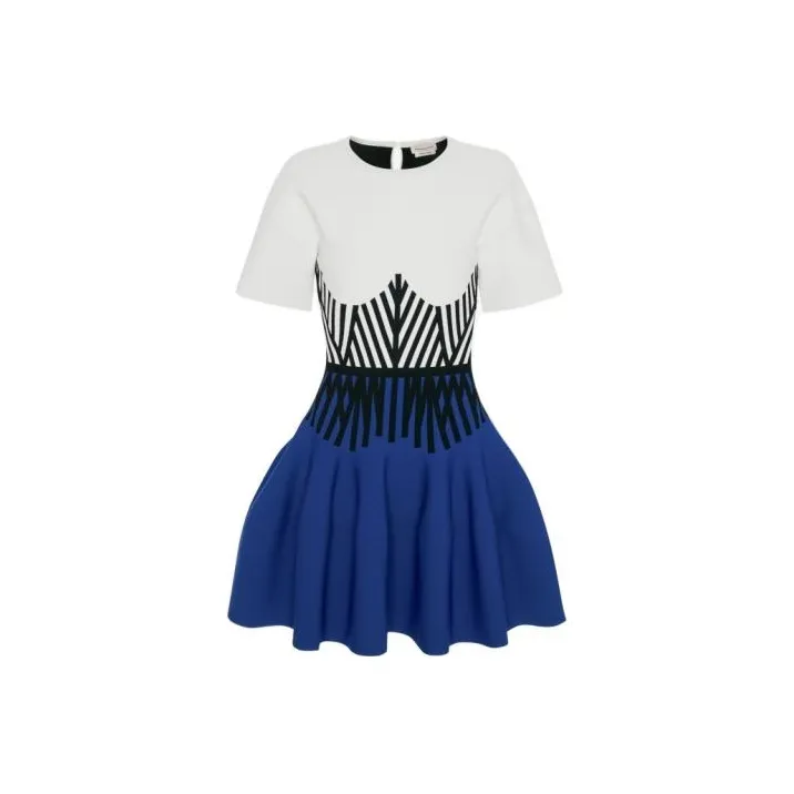 Alexander McQueen Short Sleeve Dress White/Blue-0