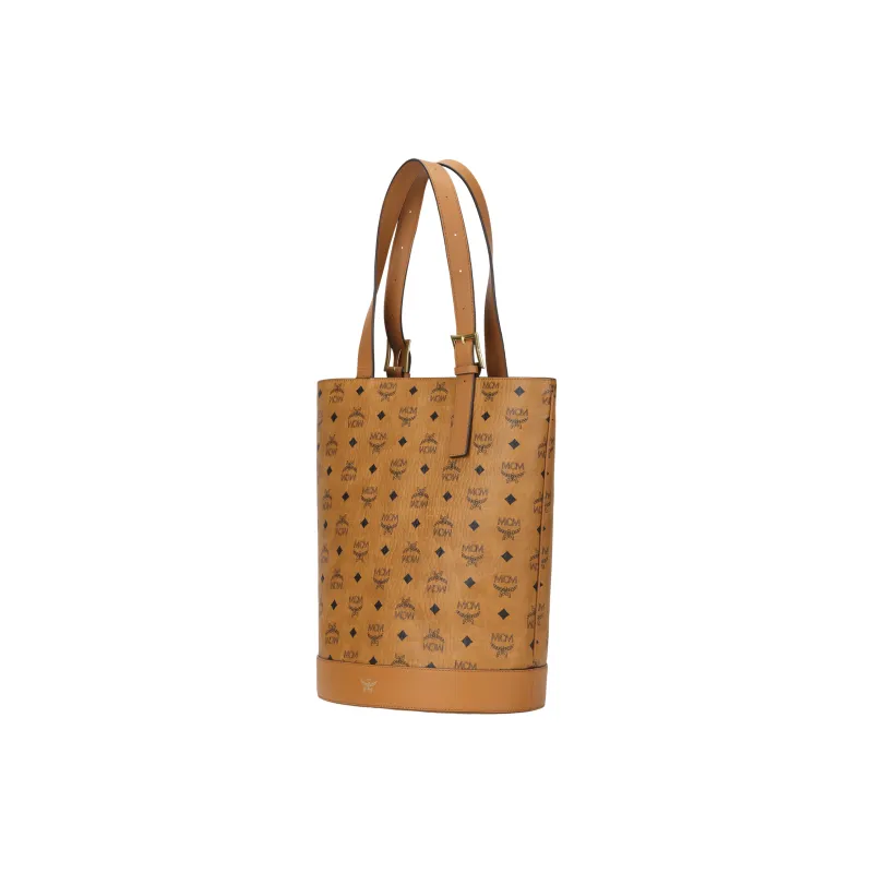 MCM Cow Leather Tote Crossbody Bag, Bucket Bag, Handbag, Shoulder Bag Medium Size Women's Cognac Brown-1