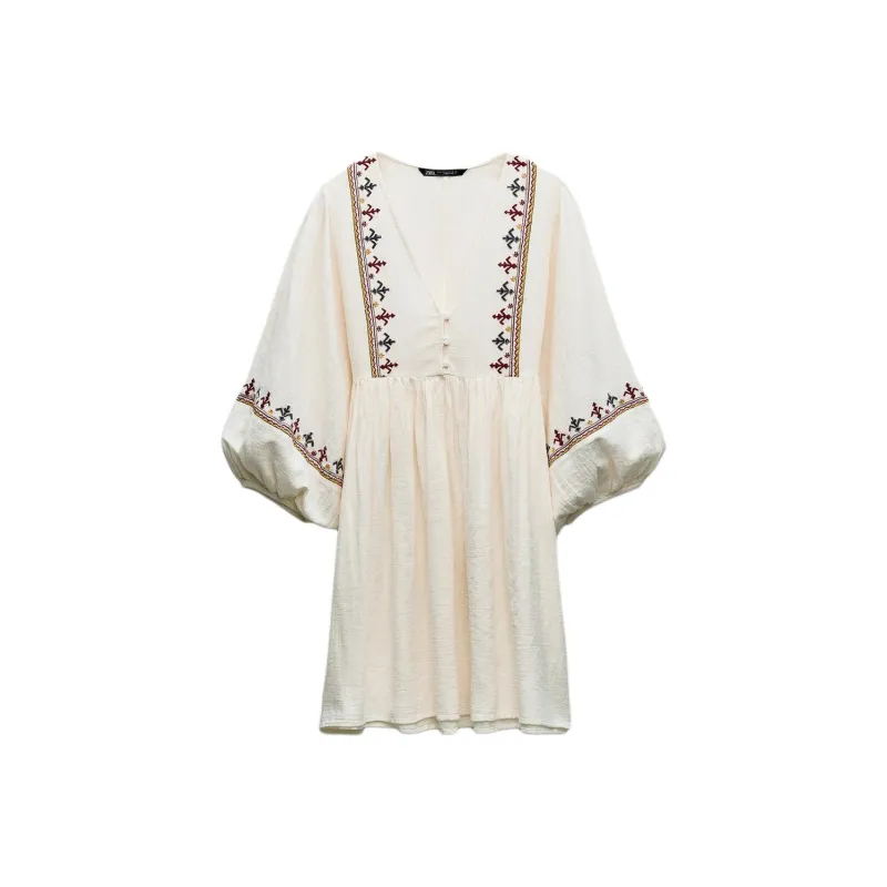 ZARA Long Sleeved Dresses Women's White-0