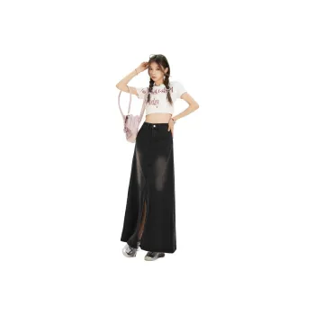 FHMY Denim Long Skirts Women's Black Gray Color