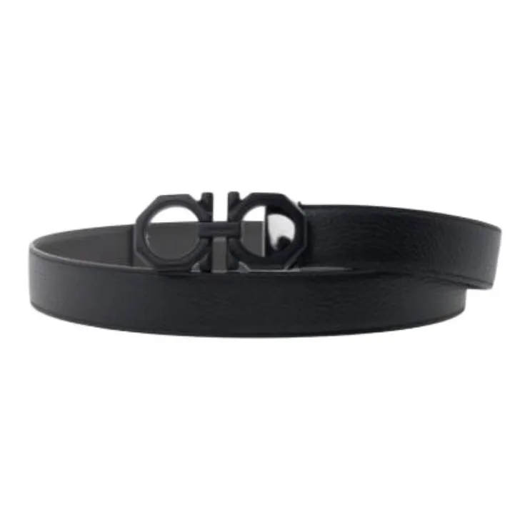 FERRAGAMO Calfskin Leather Belts Men's Black Width 3.2cm-0