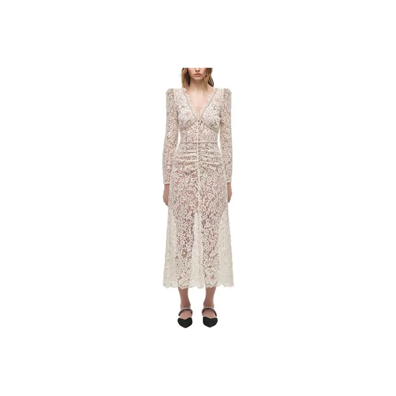 Self-portrait Long-Sleeved Dresses Women's White-0