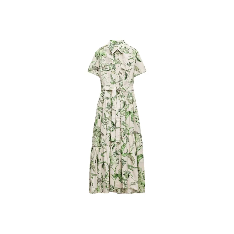 ZARA ZW Series Short-Sleeved Dresses Women's Green-0