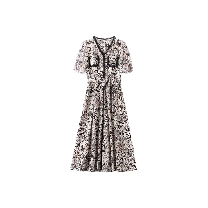 Mapping Short Sleeved Dresses Women's Black White-0