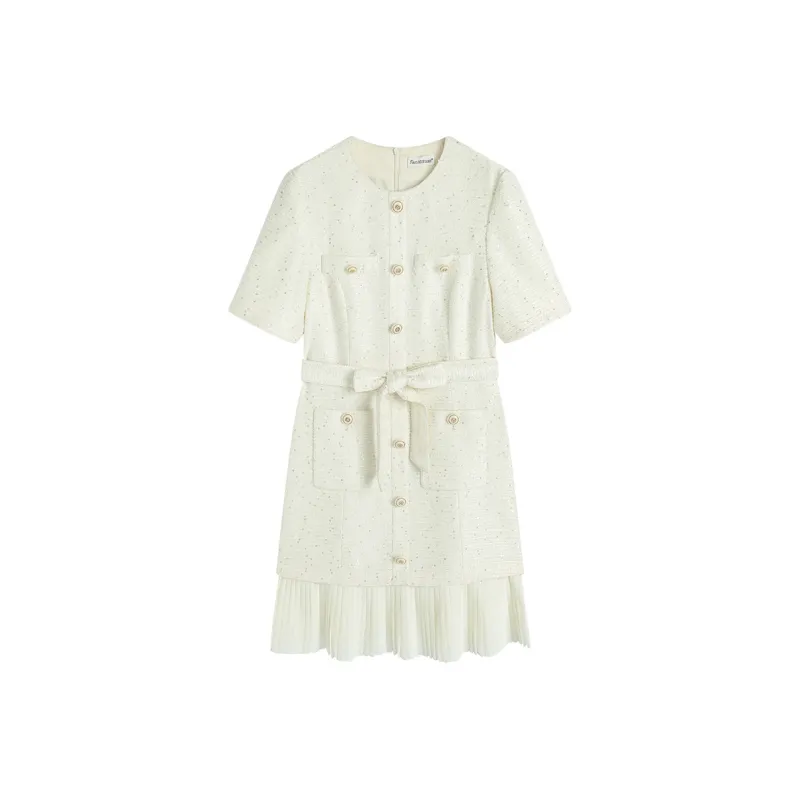 Famanxuan Short Sleeved Dress Women's Champagne Gilded Beige-0