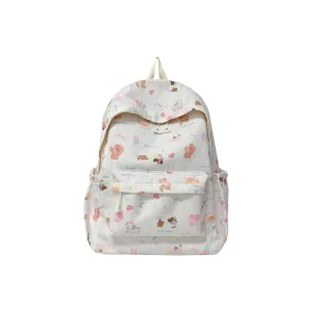 Yalu Nylon Fabric Backpack Unisex White/Pink